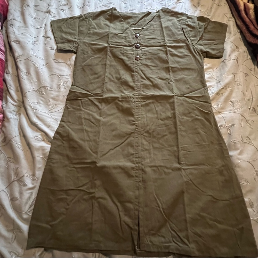 Green Midi A-line Dress with Raglan Sleeves